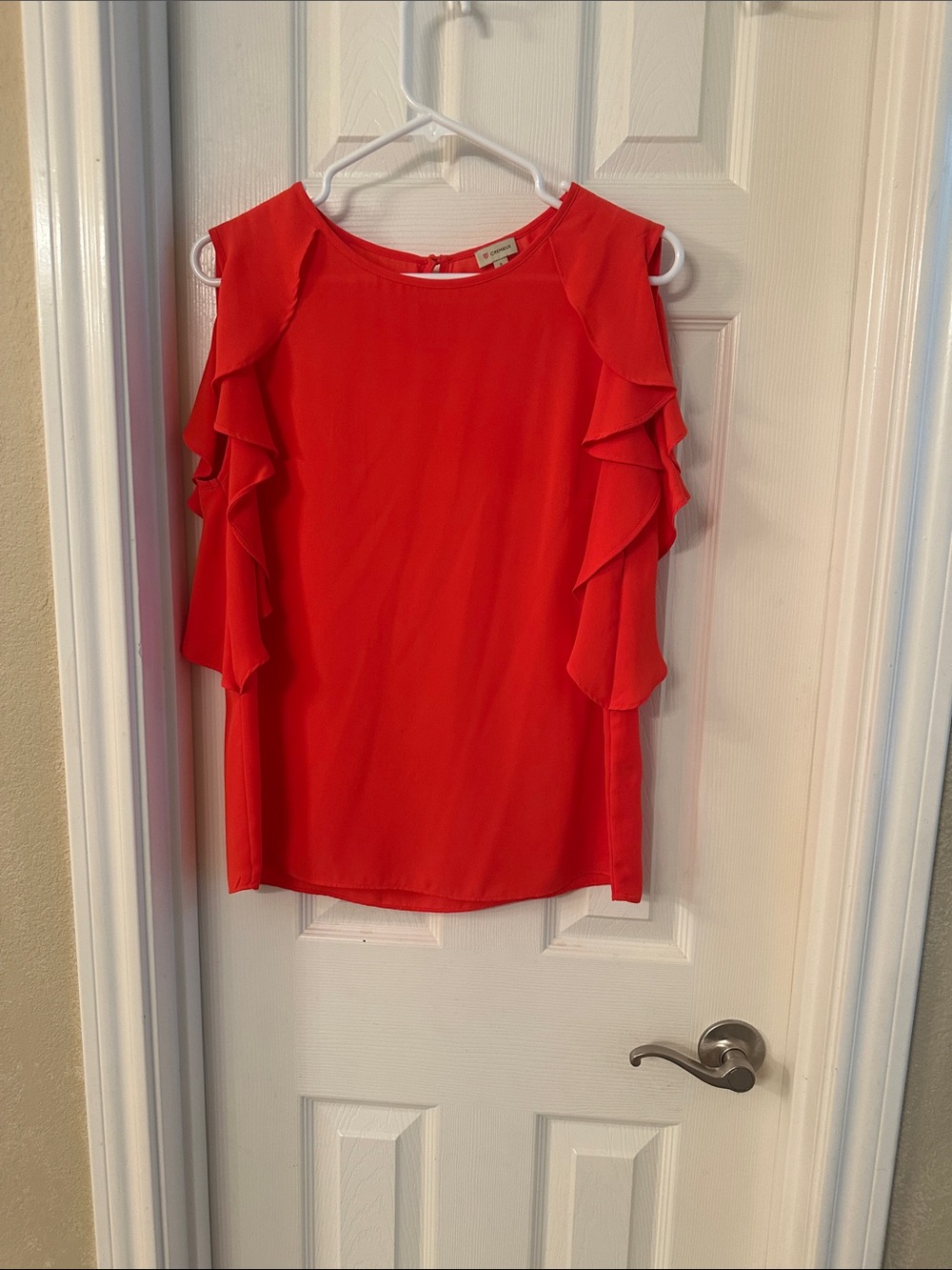 Orange Ruffle Sleeve Women's Top